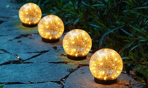 2Pcs Solar Lights Outdoor Garden Decor Cracked Glass Ball Warm Lights - Anna's Shop