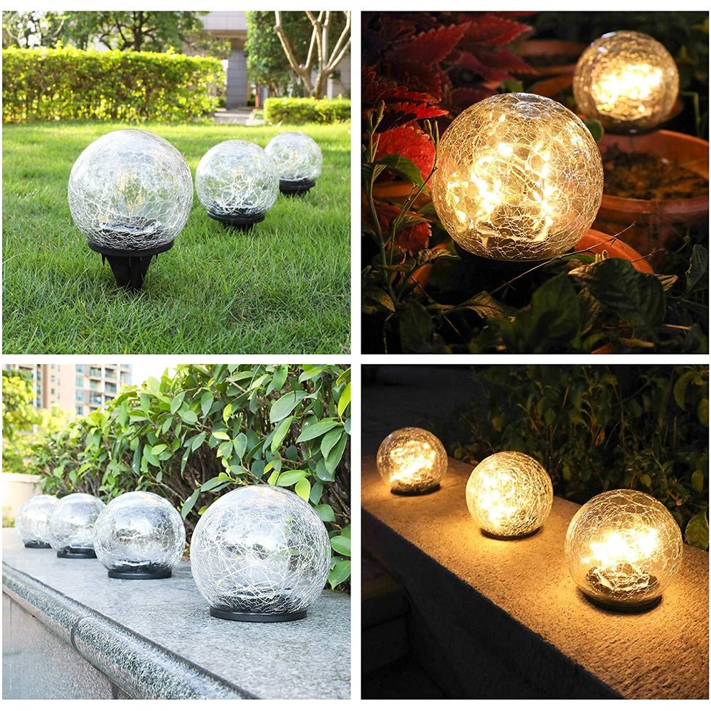 2Pcs Solar Lights Outdoor Garden Decor Cracked Glass Ball Warm Lights - Anna's Shop