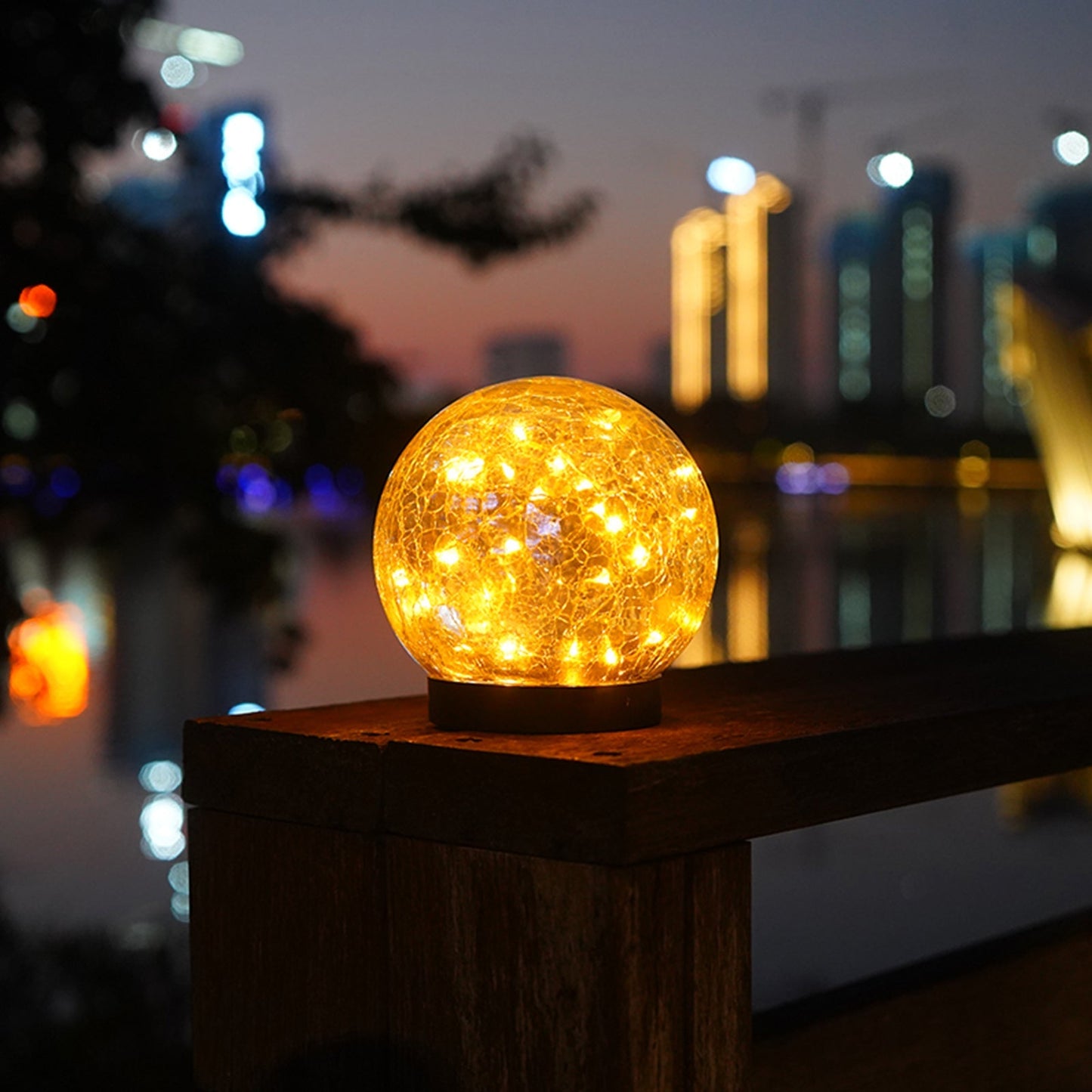 2Pcs Solar Lights Outdoor Garden Decor Cracked Glass Ball Warm Lights - Anna's Shop