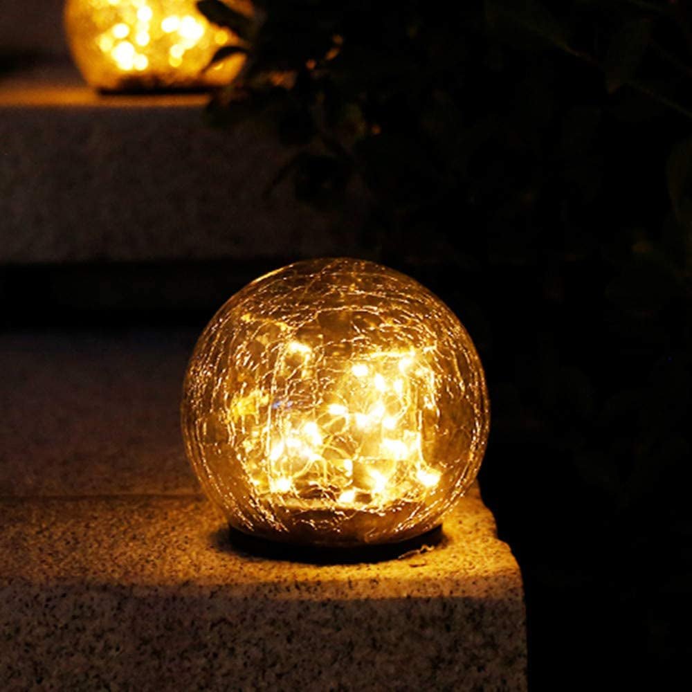 2Pcs Solar Lights Outdoor Garden Decor Cracked Glass Ball Warm Lights - Anna's Shop