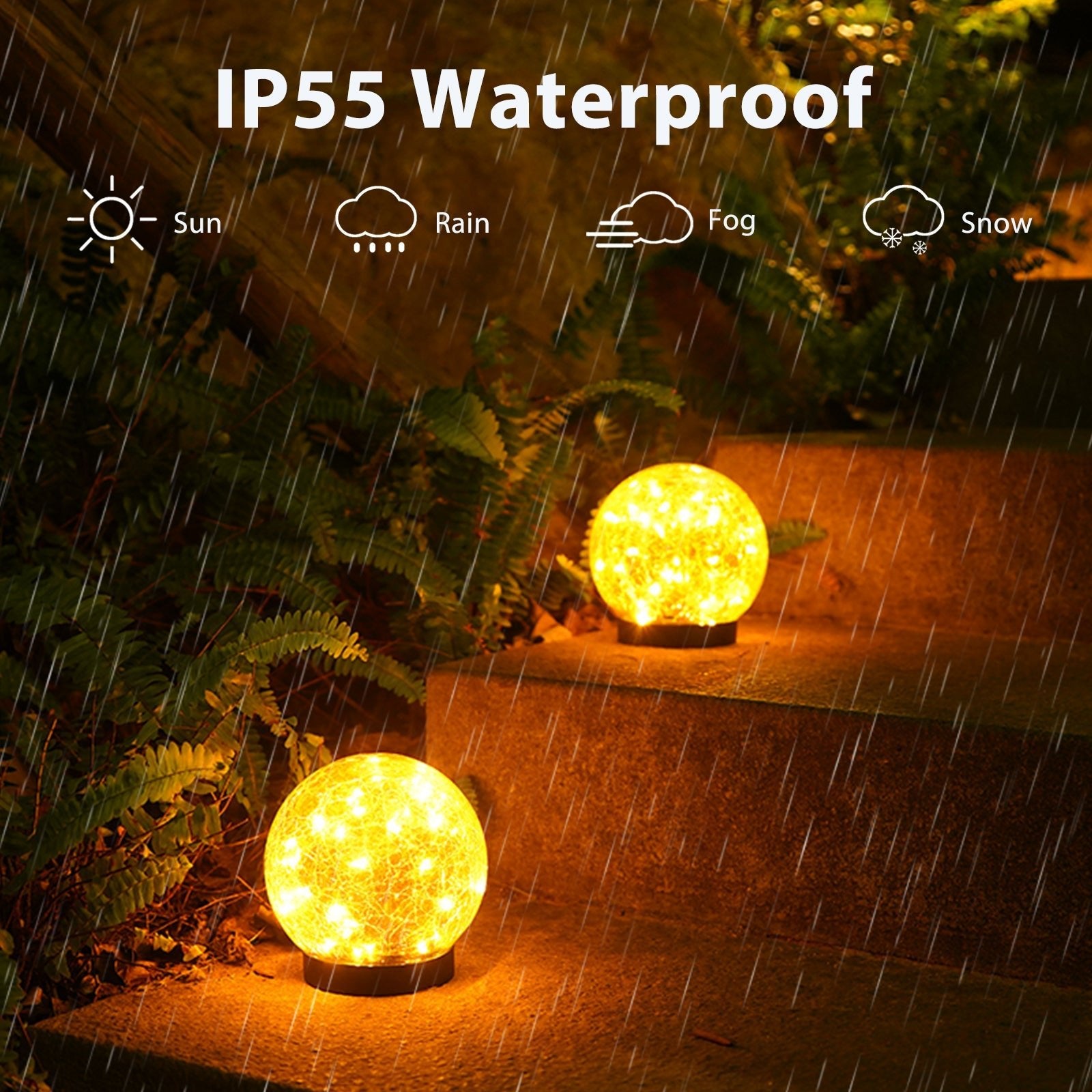 2Pcs Solar Lights Outdoor Garden Decor Cracked Glass Ball Warm Lights - Anna's Shop