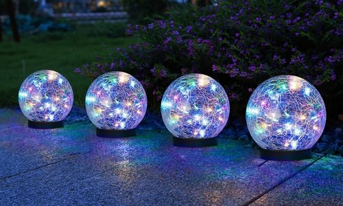 2Pcs Solar Lights Outdoor Garden Decor Cracked Glass Ball Warm Lights - Anna's Shop