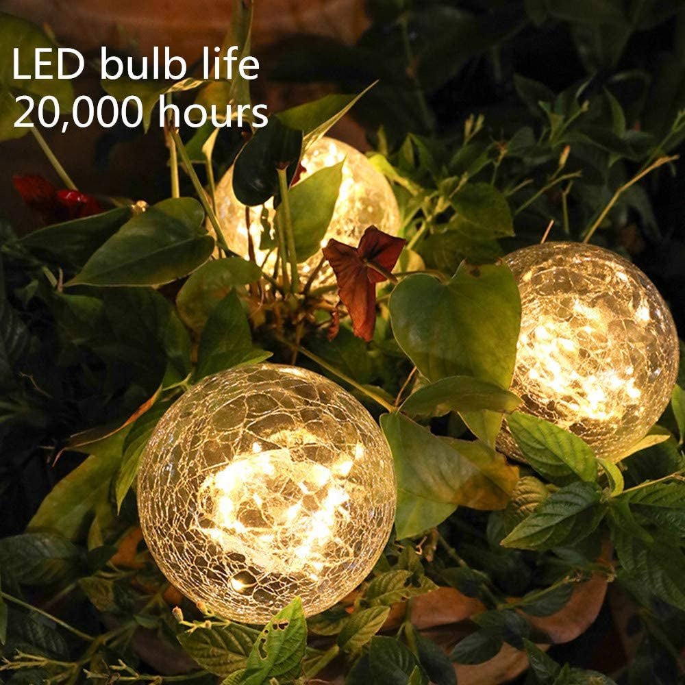 2Pcs Solar Lights Outdoor Garden Decor Cracked Glass Ball Warm Lights - Anna's Shop