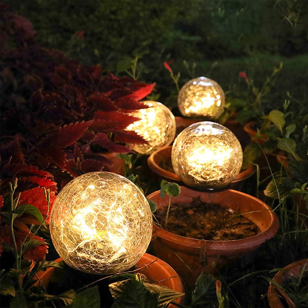 2Pcs Solar Lights Outdoor Garden Decor Cracked Glass Ball Warm Lights - Anna's Shop