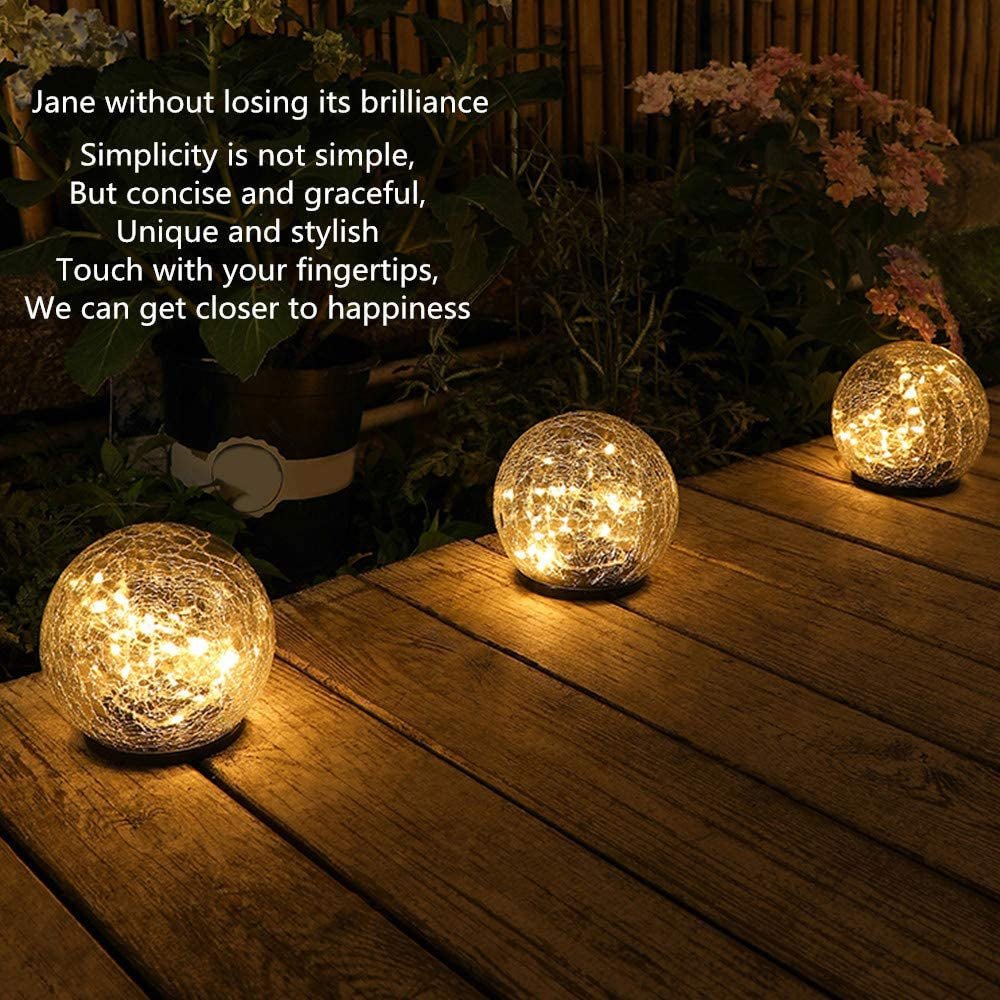 2Pcs Solar Lights Outdoor Garden Decor Cracked Glass Ball Warm Lights - Anna's Shop