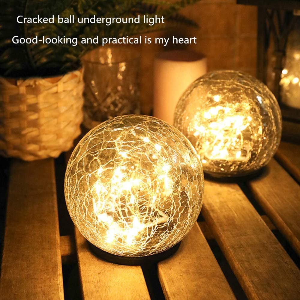 2Pcs Solar Lights Outdoor Garden Decor Cracked Glass Ball Warm Lights - Anna's Shop