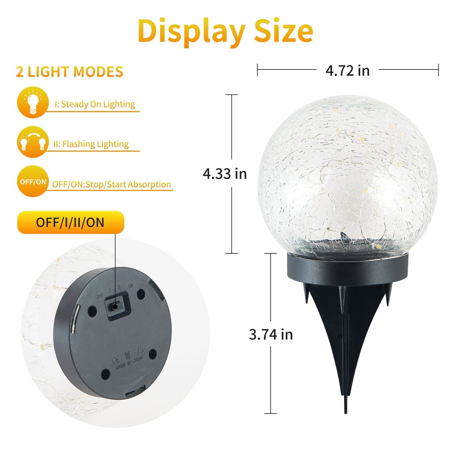 2Pcs Solar Lights Outdoor Garden Decor Cracked Glass Ball Warm Lights - Anna's Shop