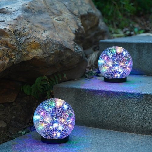 2Pcs Solar Lights Outdoor Garden Decor Cracked Glass Ball Warm Lights - Anna's Shop