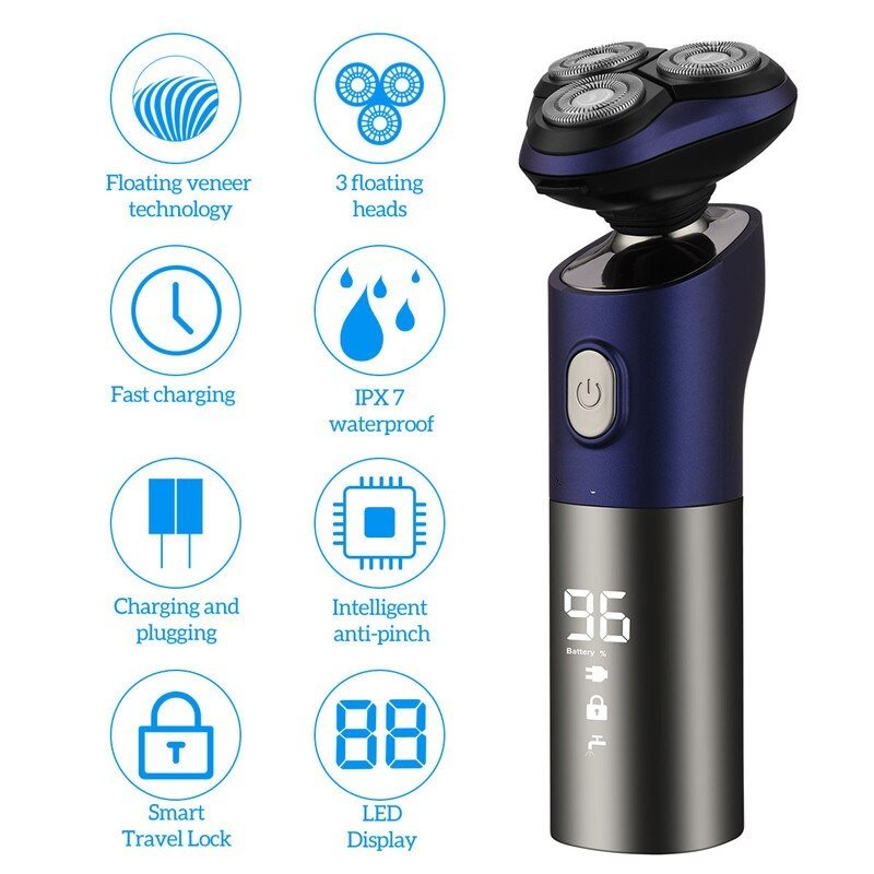 3D Waterproof Electric Shaver For Men Beard Trimmer Digital LED - Anna's Shop