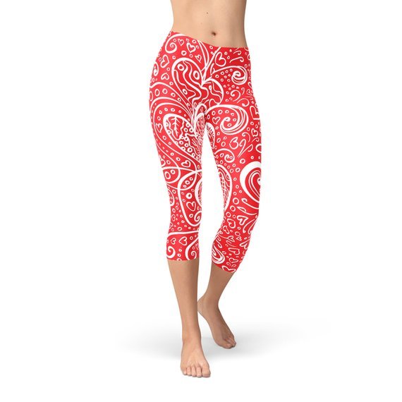 Abstract Floral Hearts Capri Leggings - Anna's Shop