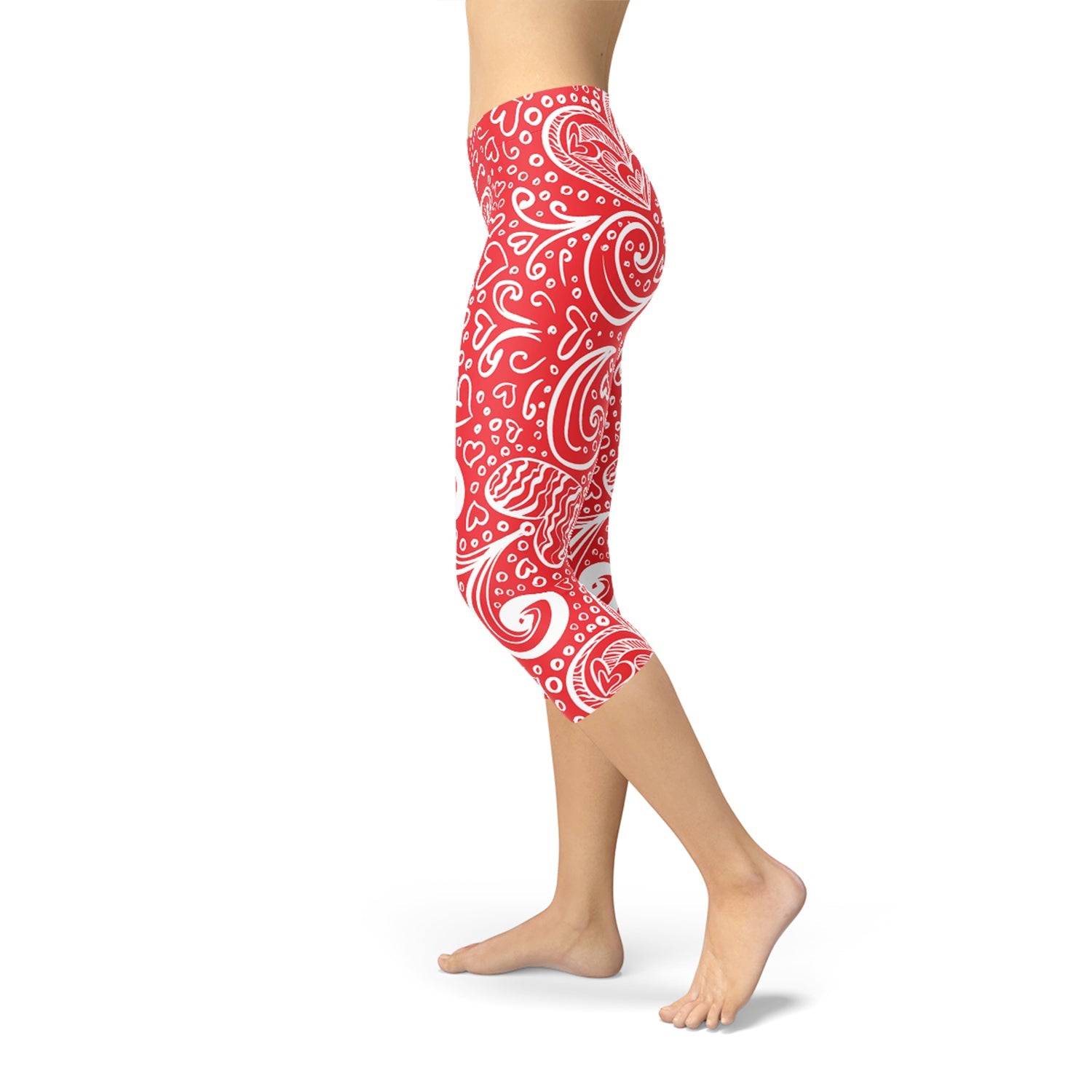 Abstract Floral Hearts Capri Leggings - Anna's Shop