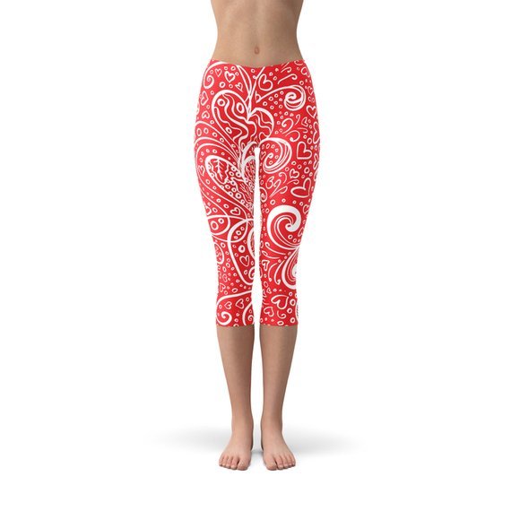 Abstract Floral Hearts Capri Leggings - Anna's Shop