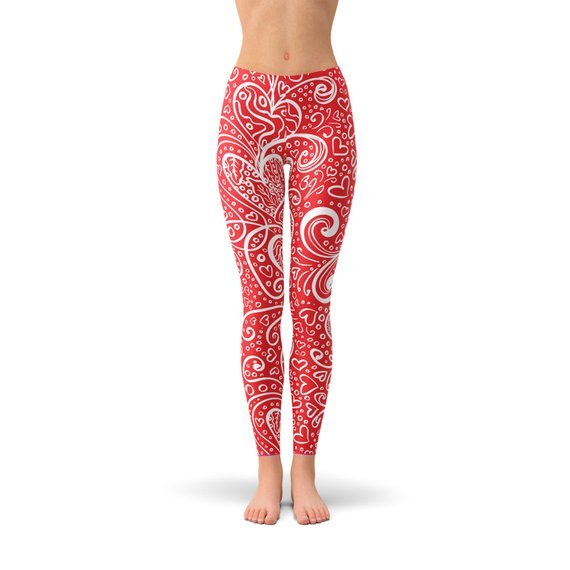 Abstract Floral Hearts Leggings - Anna's Shop