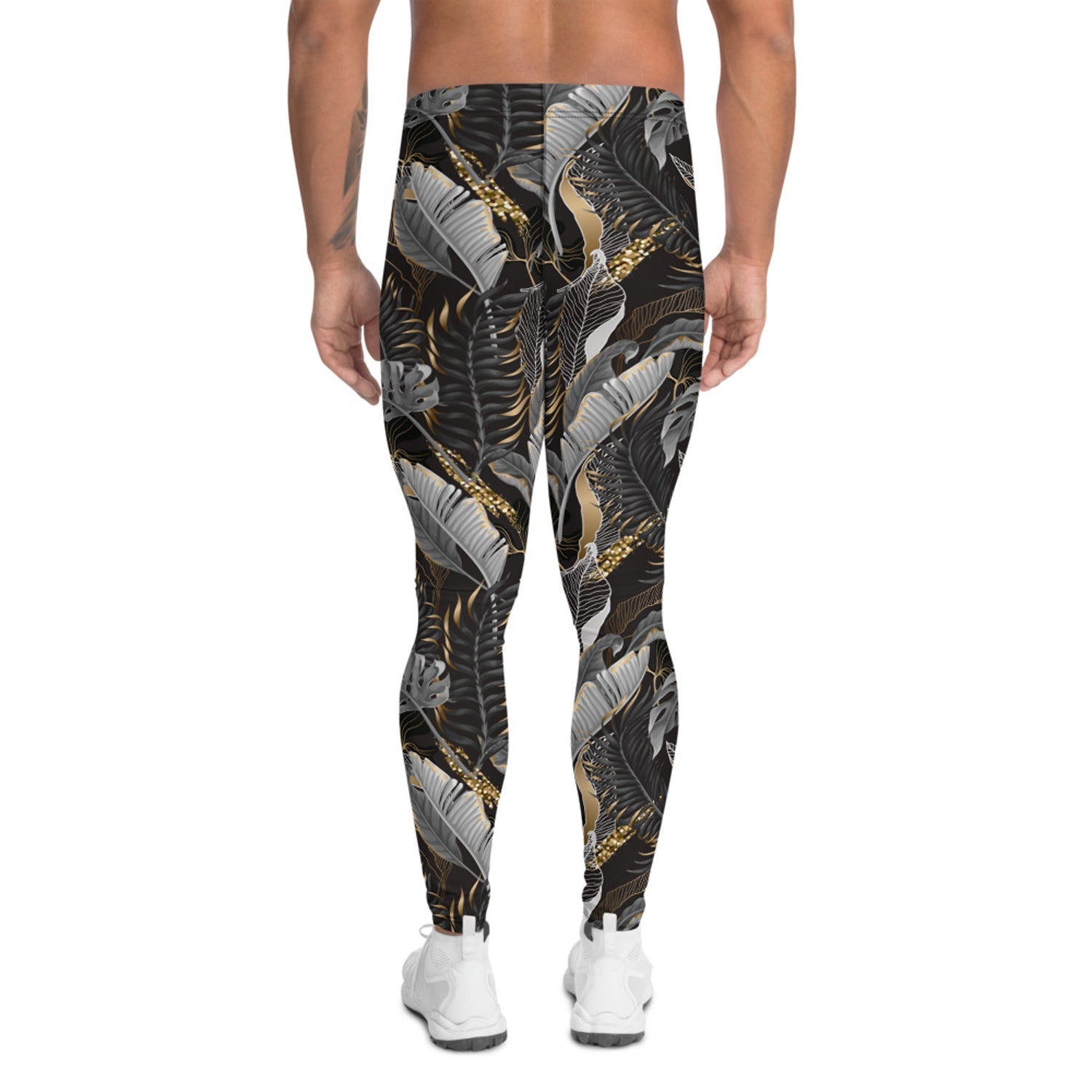 Black and Gold Palm Leaf Leggings for Men - Anna's Shop