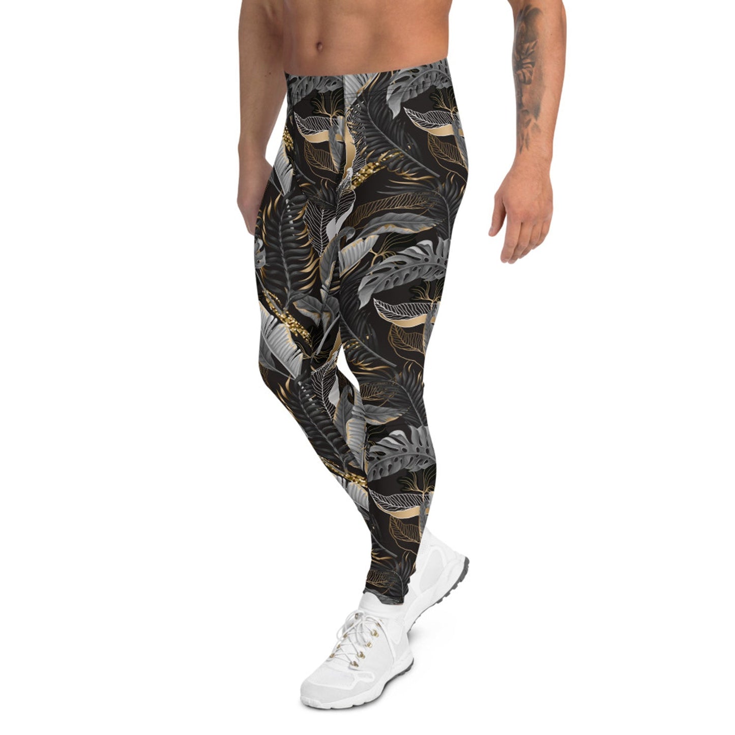 Black and Gold Palm Leaf Leggings for Men - Anna's Shop