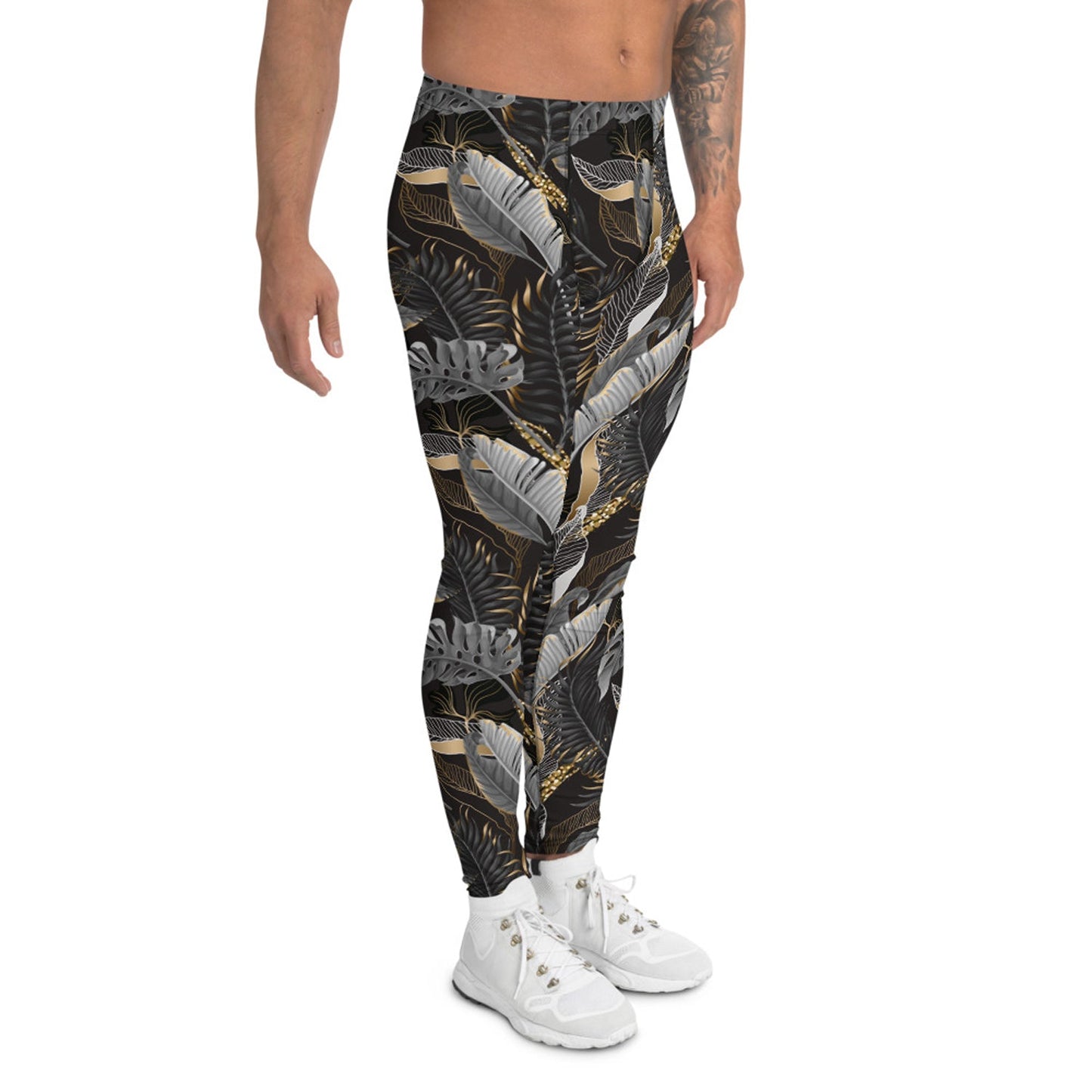 Black and Gold Palm Leaf Leggings for Men - Anna's Shop