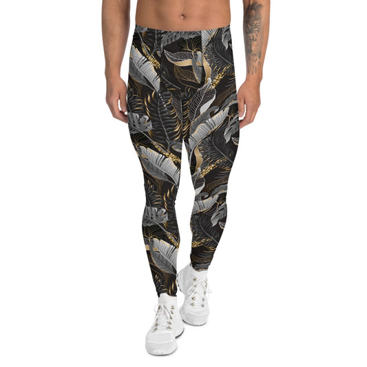 Black and Gold Palm Leaf Leggings for Men - Anna's Shop