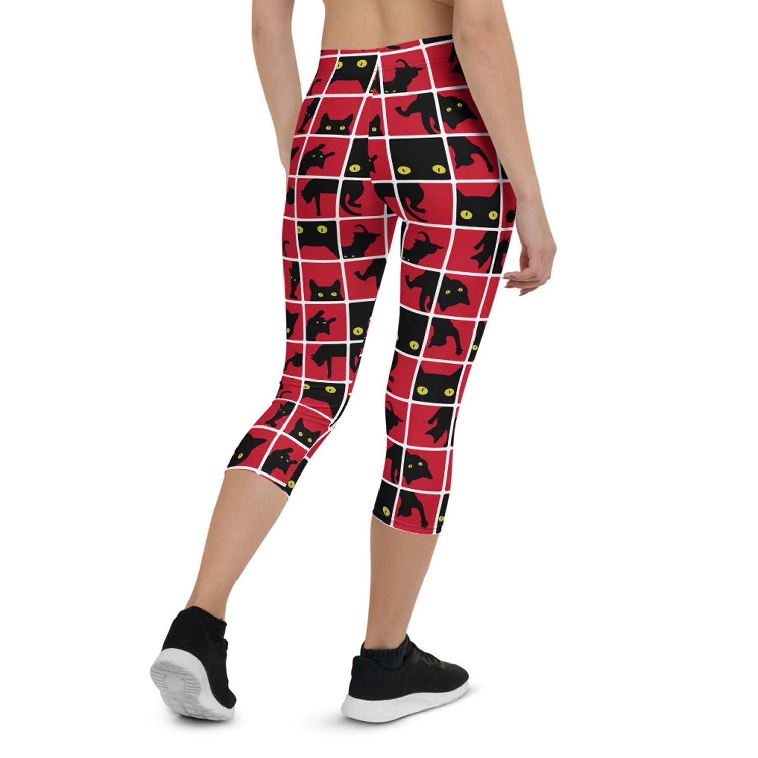 Black Cat Silhouette on Red Capri Leggings - Anna's Shop