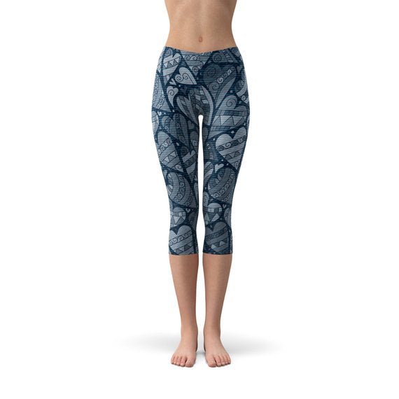 Blue Hearts on Heart Capri Leggings - Anna's Shop