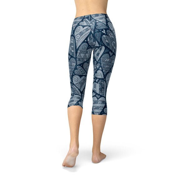 Blue Hearts on Heart Capri Leggings - Anna's Shop