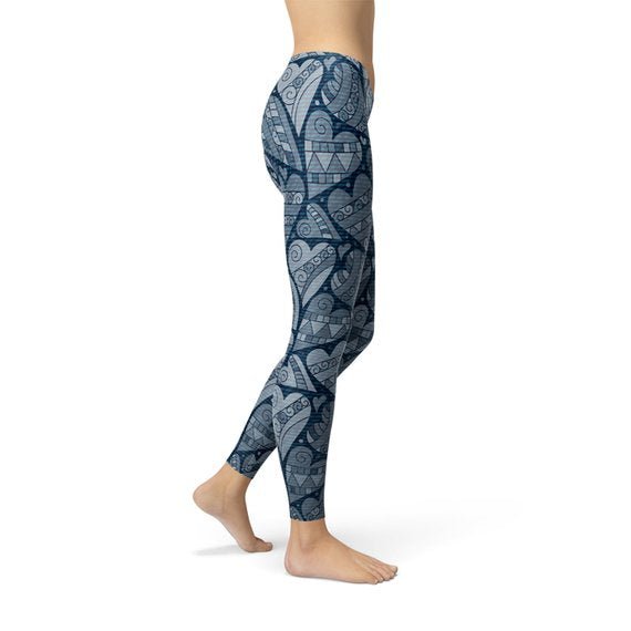 Blue Hearts on Heart Leggings - Anna's Shop