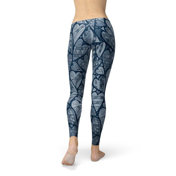 Blue Hearts on Heart Leggings - Anna's Shop