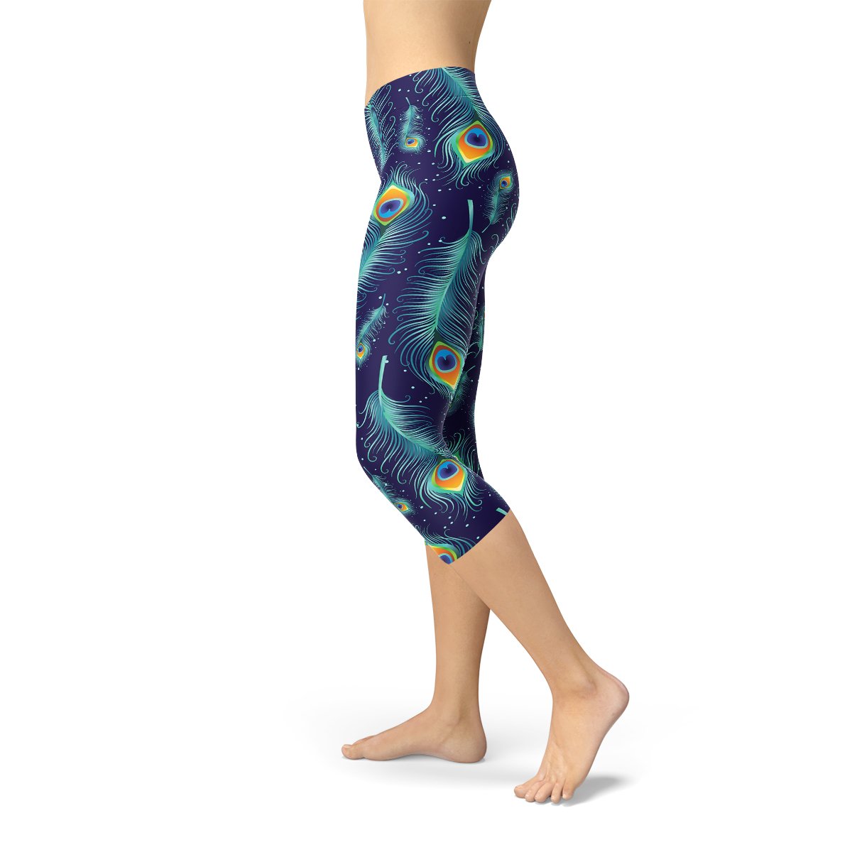 Blue Peacock Feathers Capri Leggings - Anna's Shop