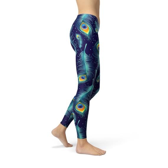 Blue Peacock Feathers Leggings - Anna's Shop