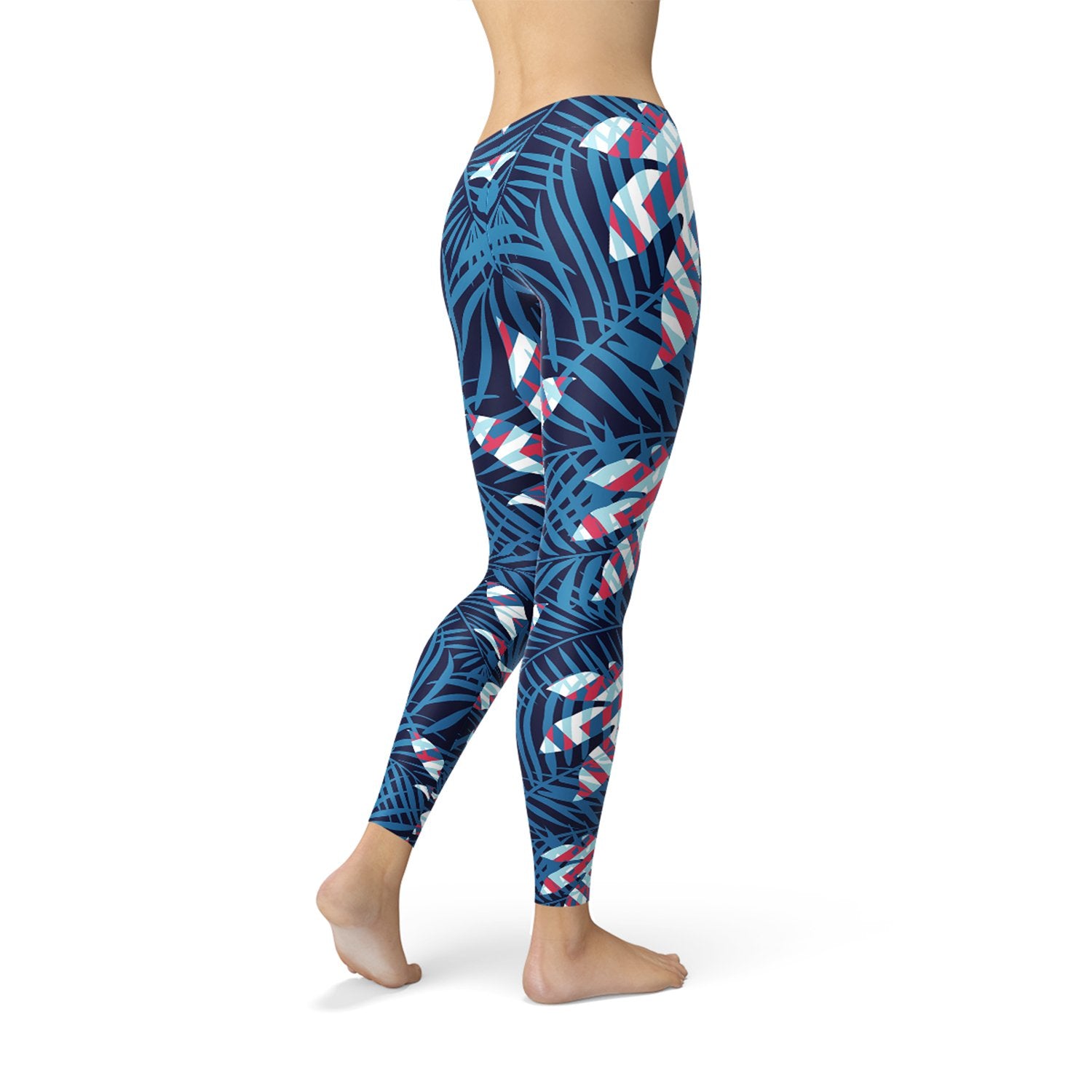 Blue Tropical Leaf Leggings for Women - Anna's Shop