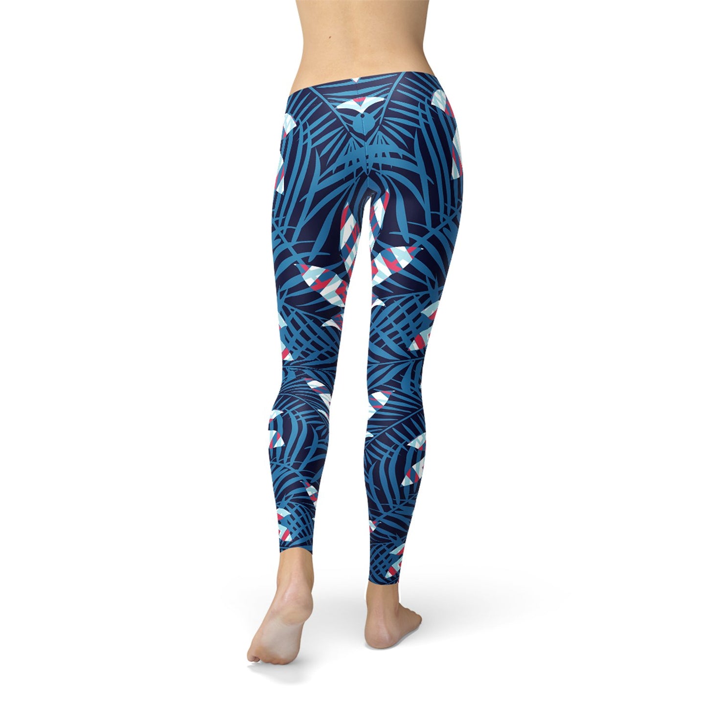 Blue Tropical Leaf Leggings for Women - Anna's Shop