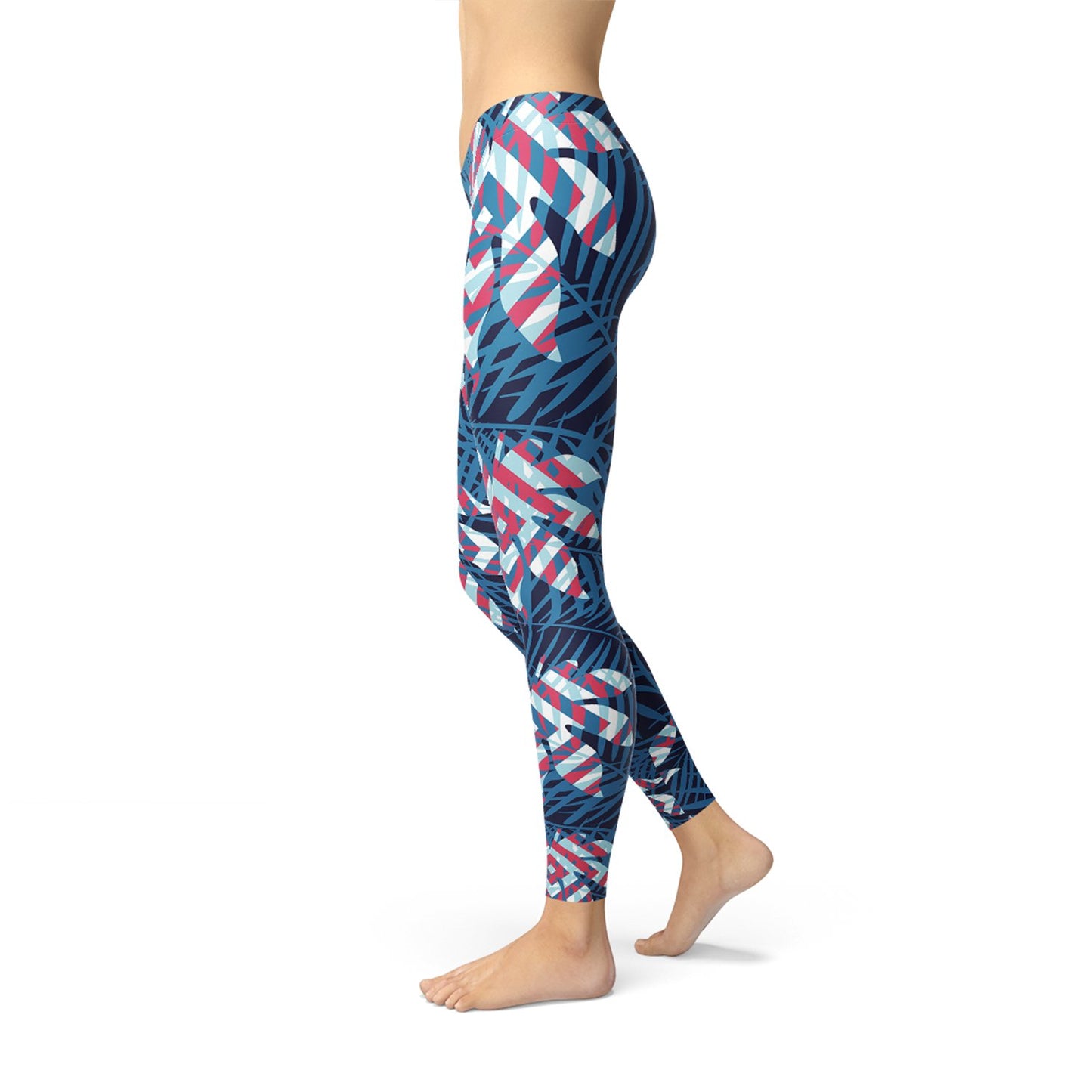 Blue Tropical Leaf Leggings for Women - Anna's Shop