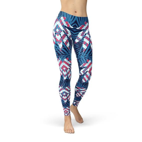 Blue Tropical Leaf Leggings for Women - Anna's Shop