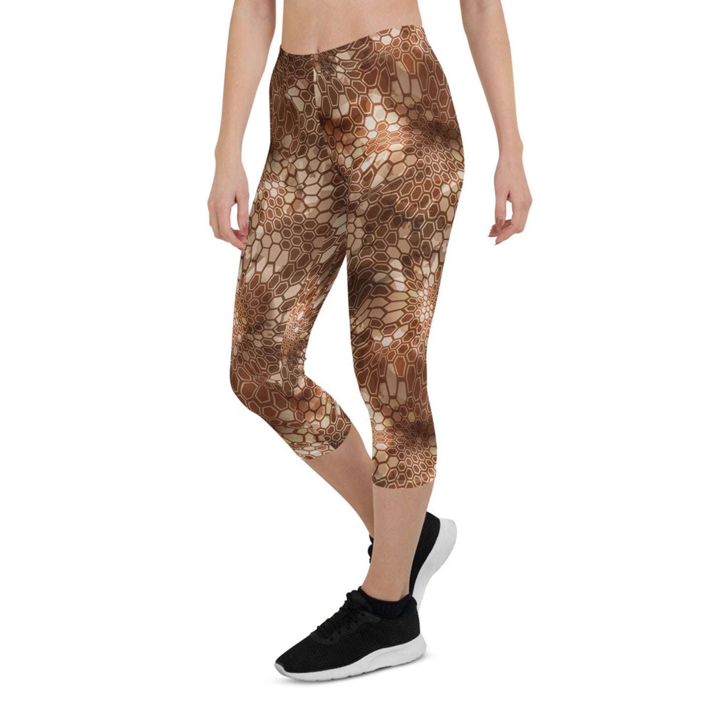 Brown Honeycomb Capri Leggings for Women - Anna's Shop