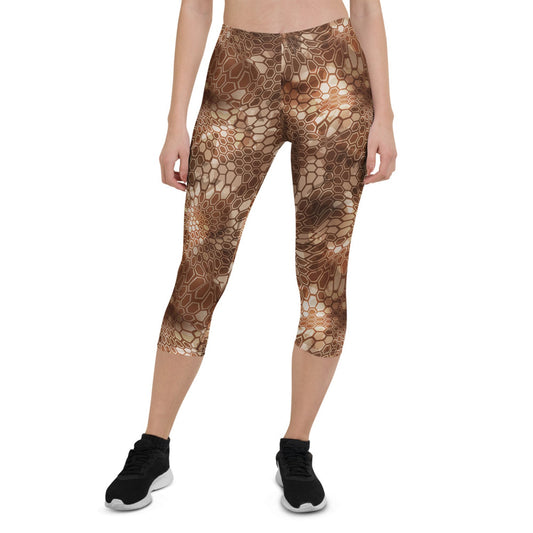 Brown Honeycomb Capri Leggings for Women - Anna's Shop