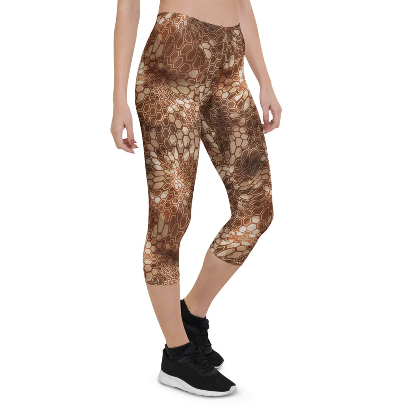 Brown Honeycomb Capri Leggings for Women - Anna's Shop