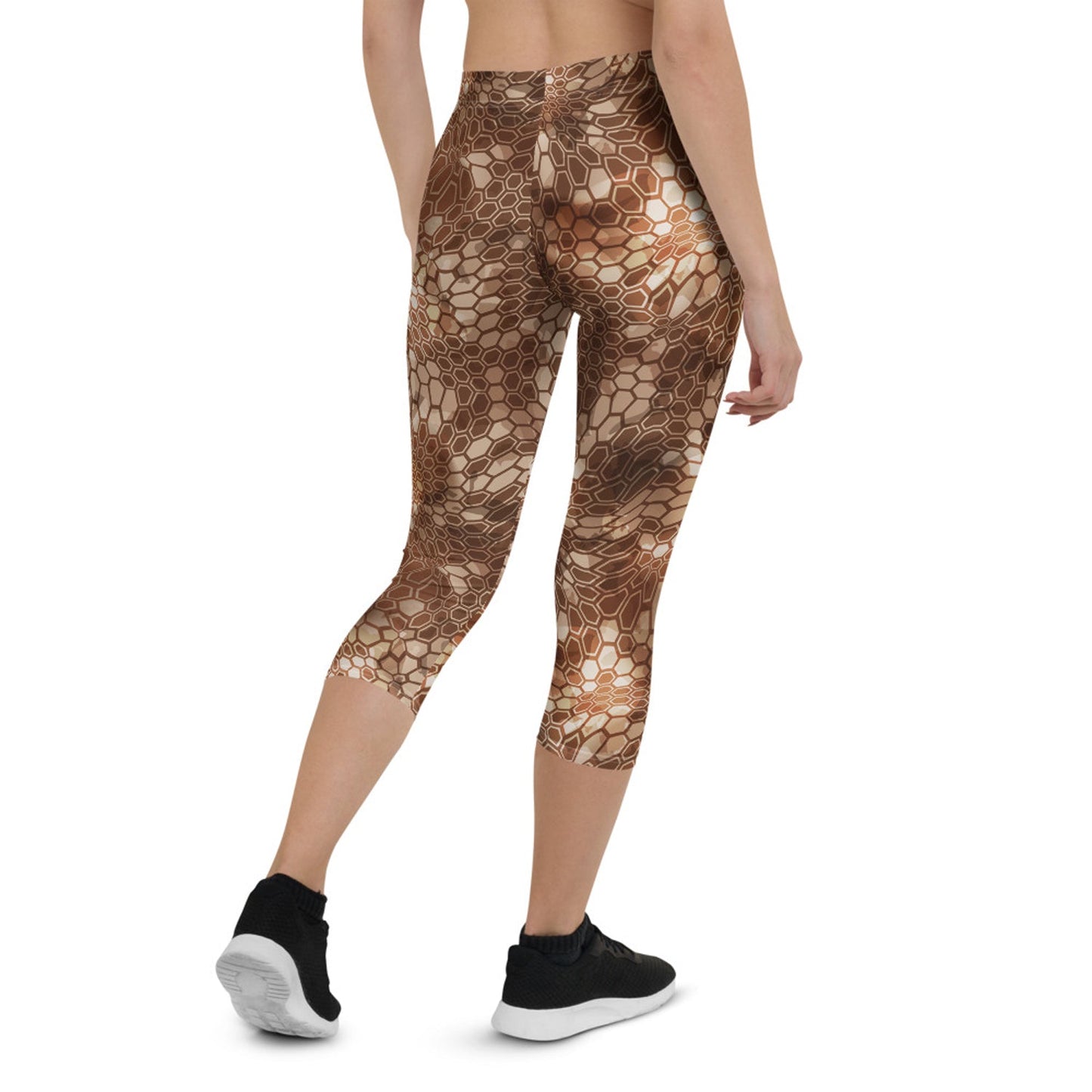 Brown Honeycomb Capri Leggings for Women - Anna's Shop