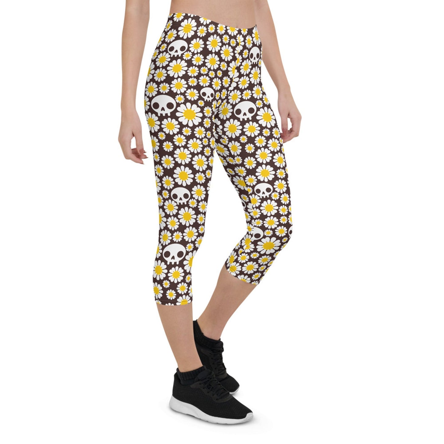 Daisies and Skulls Capri Leggings for Women - Anna's Shop