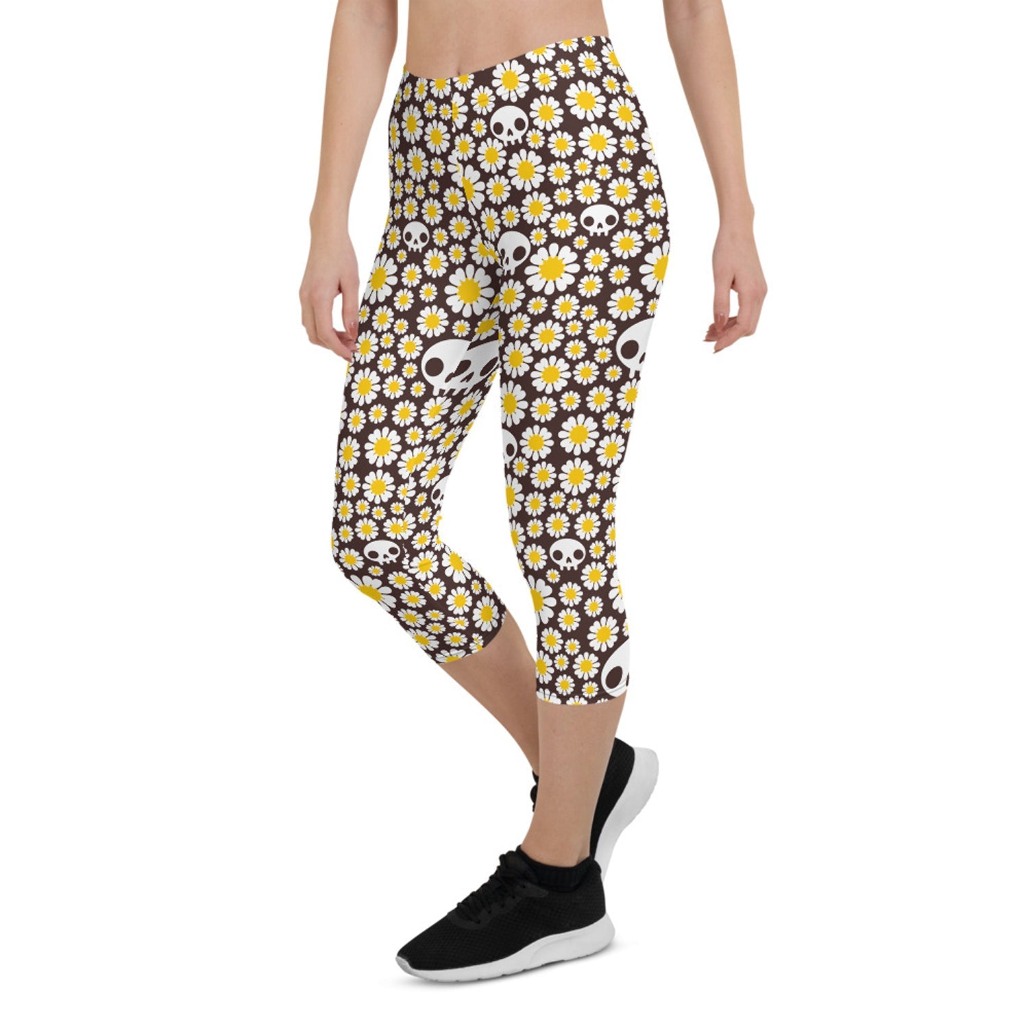 Daisies and Skulls Capri Leggings for Women - Anna's Shop