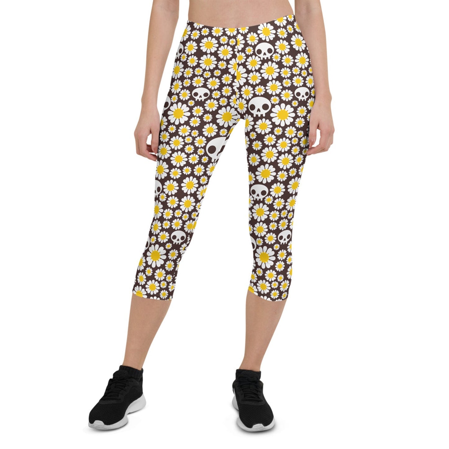 Daisies and Skulls Capri Leggings for Women - Anna's Shop