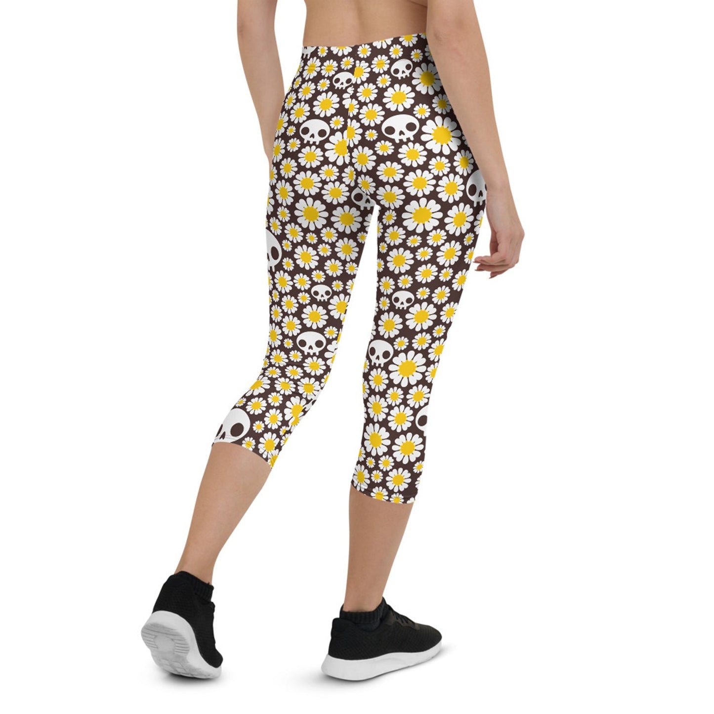 Daisies and Skulls Capri Leggings for Women - Anna's Shop