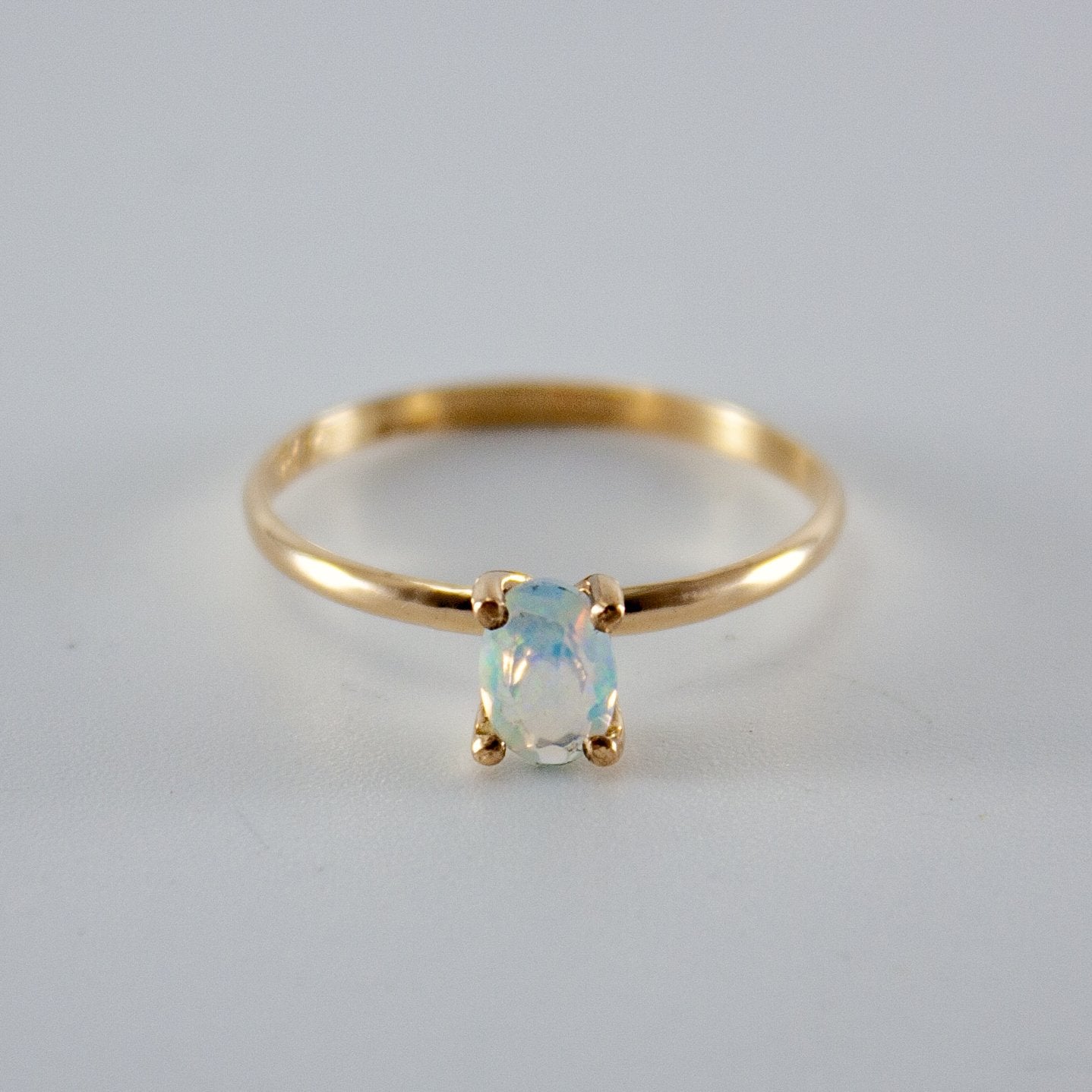 Ethiopian Opal Oval Solitaire 14k Gold Filled Ring - Anna's Shop