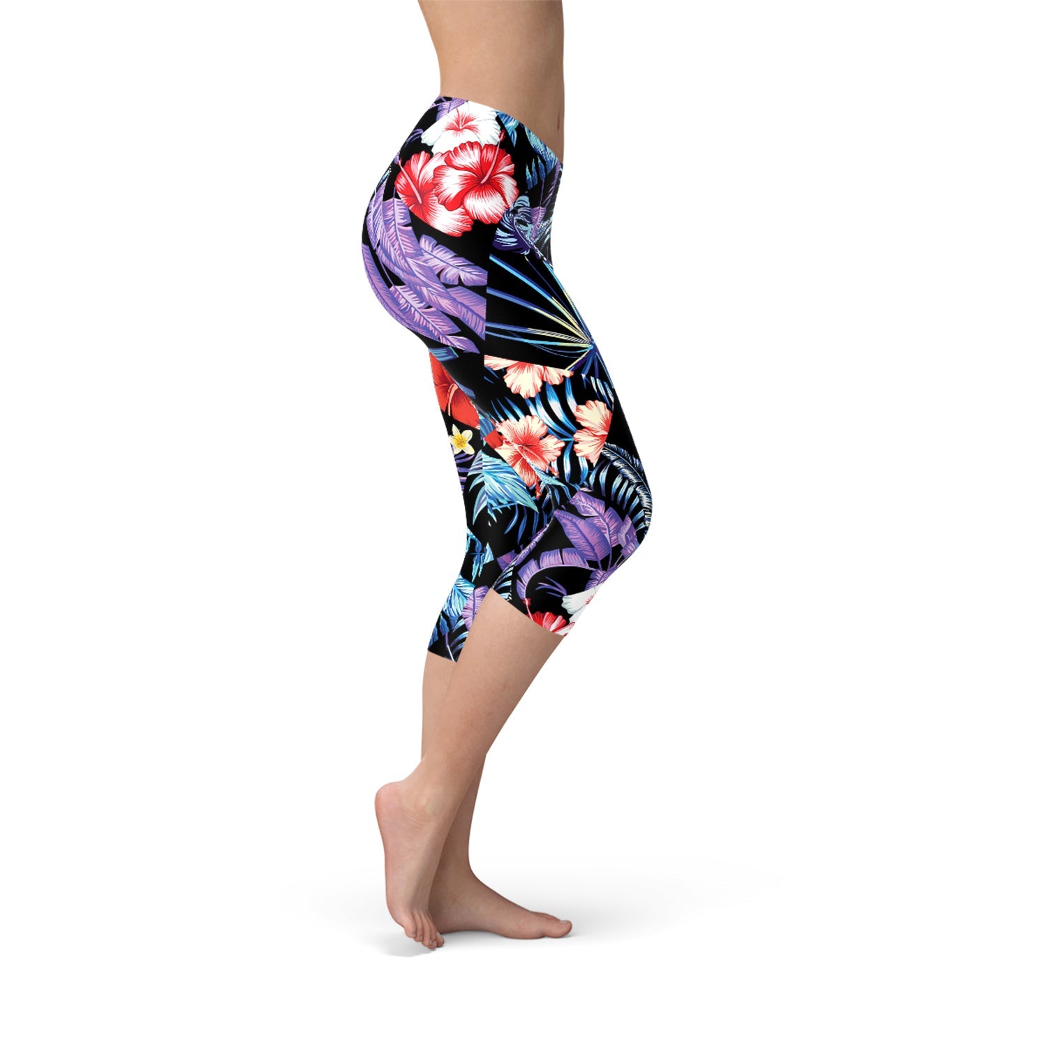 Geometric Tropical Floral Capri Leggings - Anna's Shop