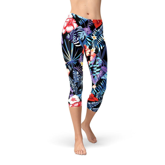 Geometric Tropical Floral Capri Leggings - Anna's Shop