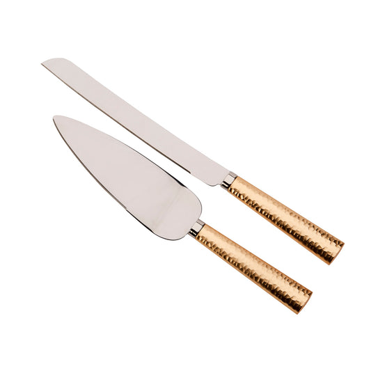 Gold Hammered Handle Cake Knife & Server Set - Anna's Shop