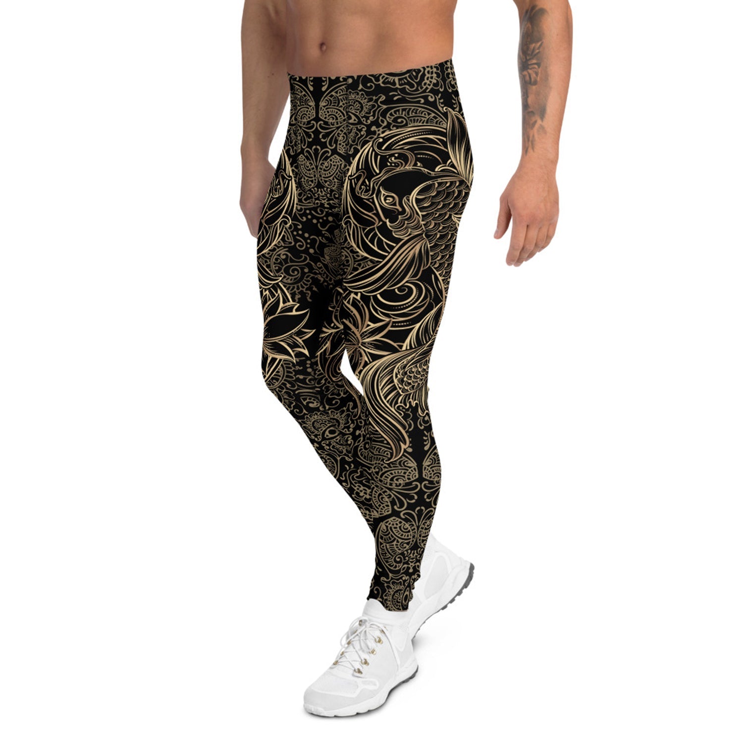 Golden Koi Fish Black Leggings for Men - Anna's Shop