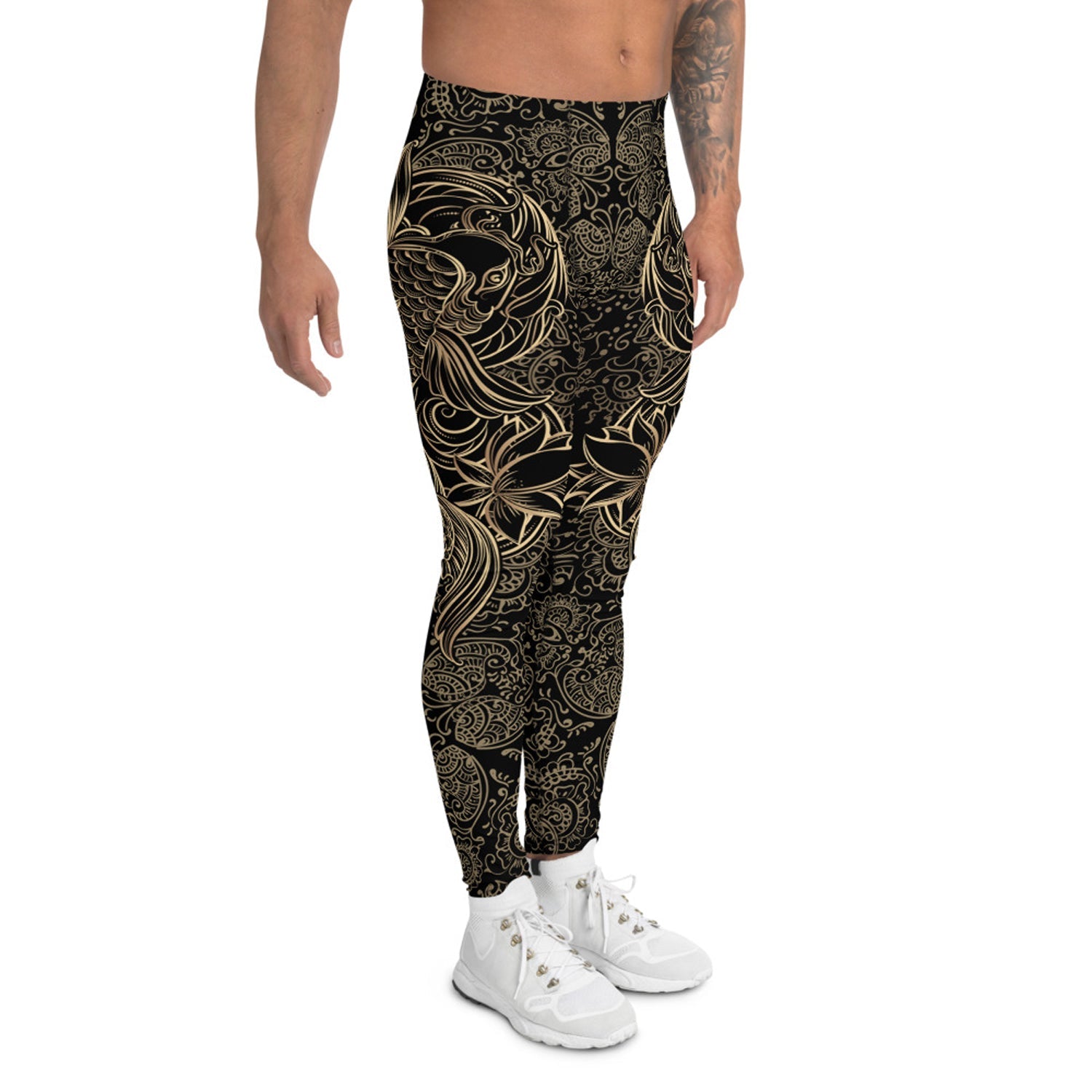 Golden Koi Fish Black Leggings for Men - Anna's Shop