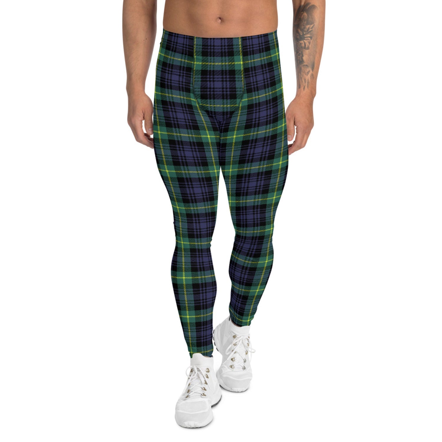 Green and Blue Plaid Tartan Leggings for Men - Anna's Shop