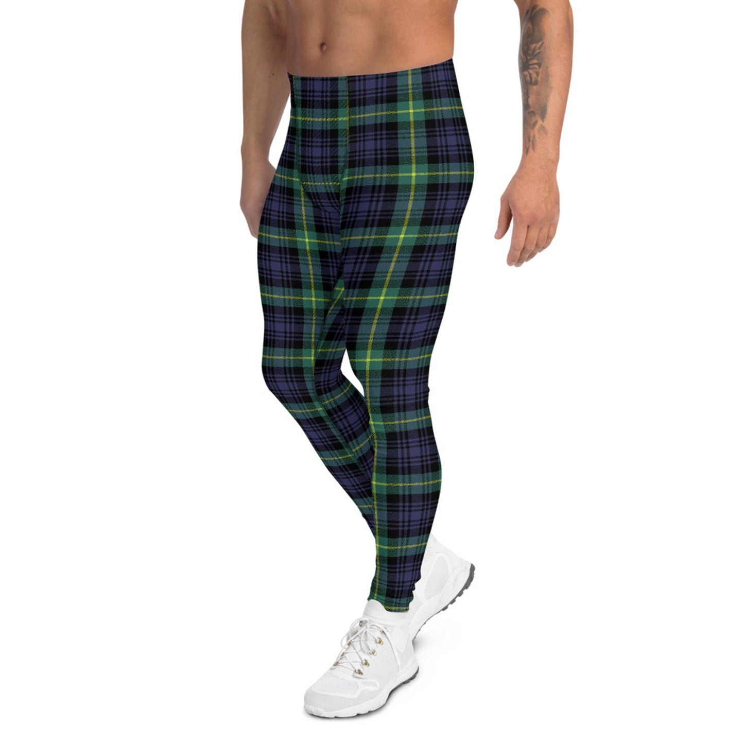 Green and Blue Plaid Tartan Leggings for Men - Anna's Shop