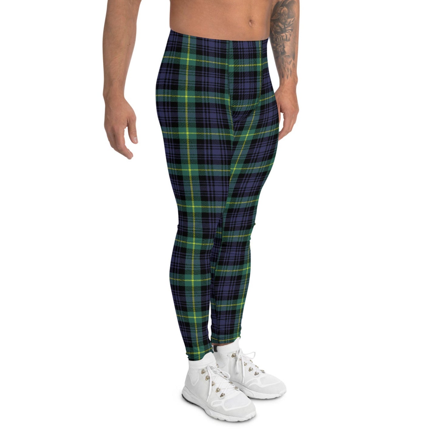 Green and Blue Plaid Tartan Leggings for Men - Anna's Shop