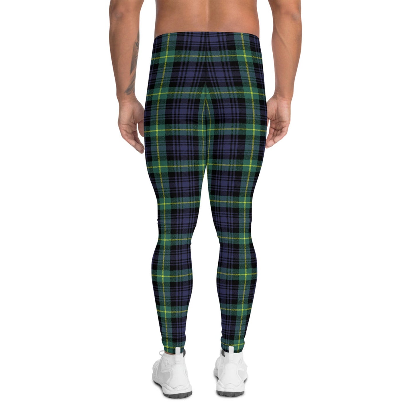 Green and Blue Plaid Tartan Leggings for Men - Anna's Shop